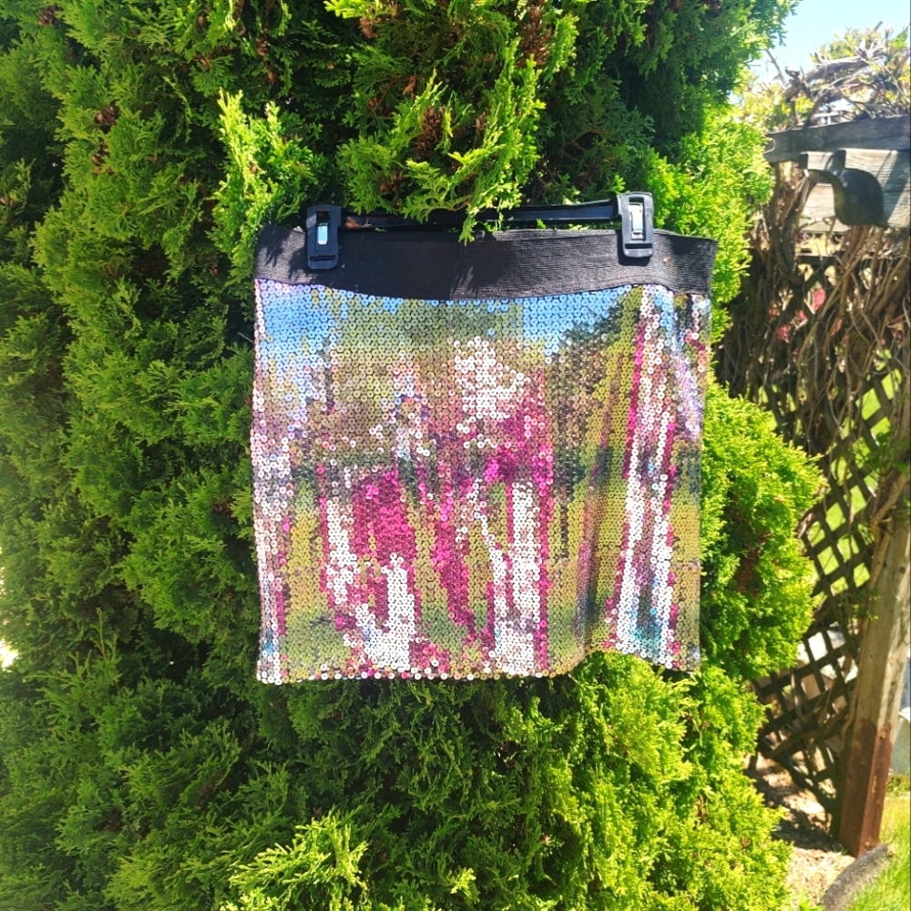 Planet Gold Large Sequence Stretch Mini Skirt Disco 80s